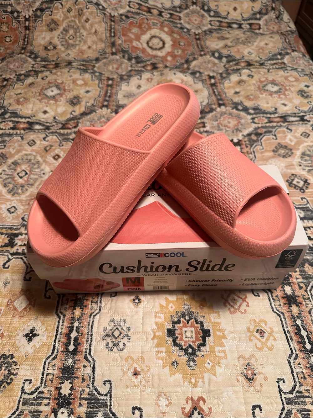 32 Degrees Coral Pink Cushion Slide Sandals